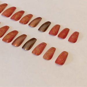 🍒🍒 Orange Glitter Glue On Nails